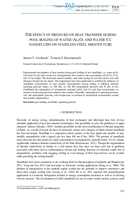 (PDF) The effect of pressure on heat transfer during pool boiling of ...