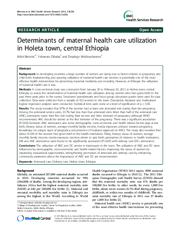 (PDF) Determinants of maternal health care utilization in Holeta town ...
