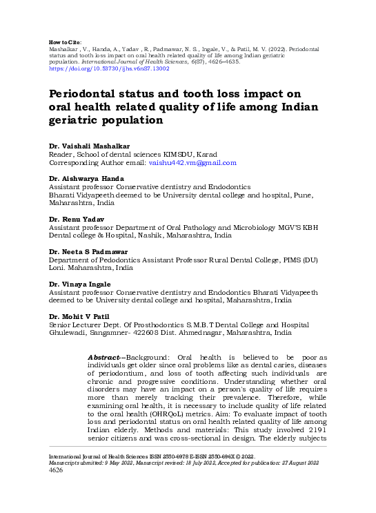 (PDF) Periodontal status and tooth loss impact on oral health related ...