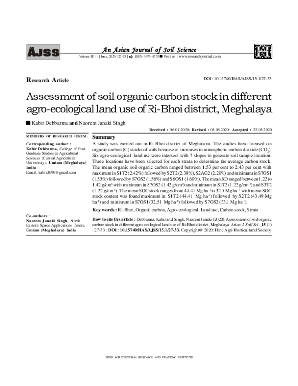 (PDF) Assessment of soil organic carbon stock in different agro ...