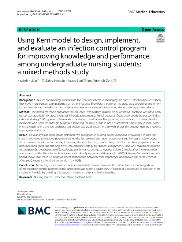 (PDF) Using Kern model to design, implement, and evaluate an infection ...