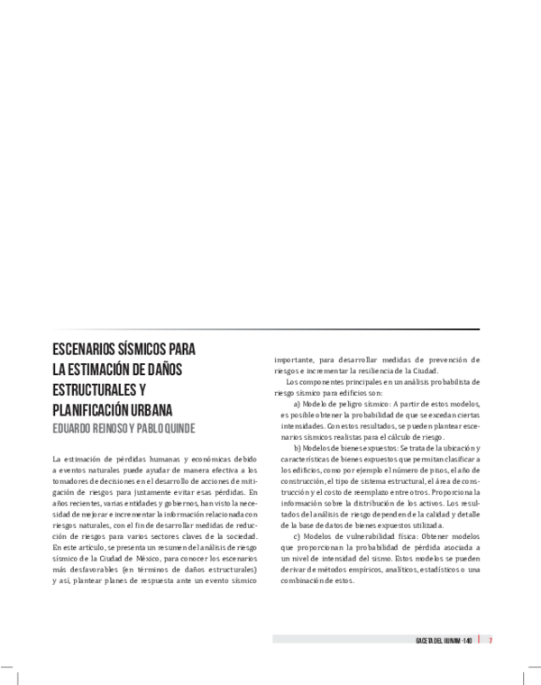 (PDF) Escenario sísmicos para la estimación de daños estructurales y ...