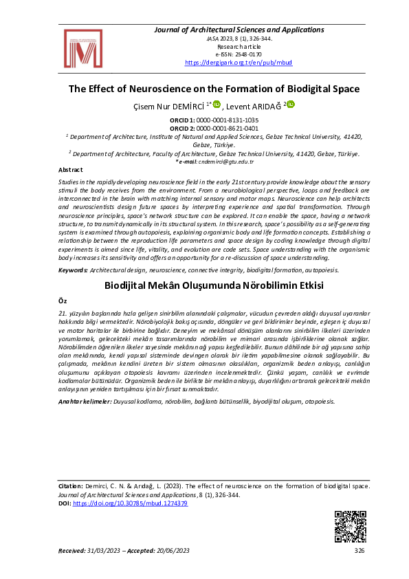 (PDF) The Effect of Neuroscience on the Formation of Biodigital Space