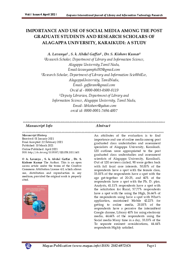 (PDF) Importance and Use of Social Media Among the Post Graduate ...