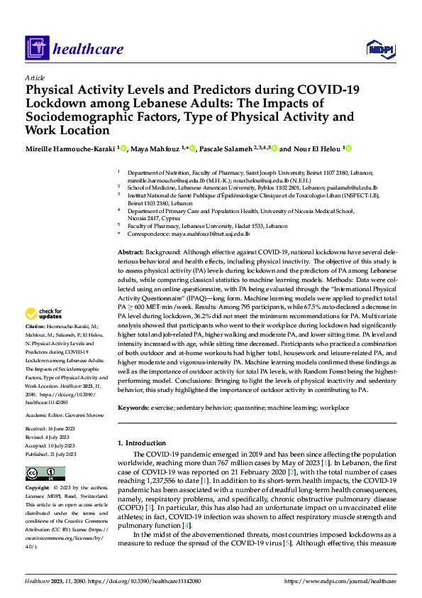 (PDF) Physical Activity Levels and Predictors during COVID-19 Lockdown ...