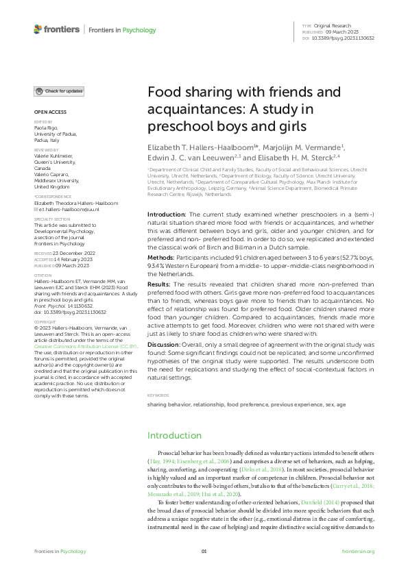 (PDF) Food sharing with friends and acquaintances: A study in preschool ...