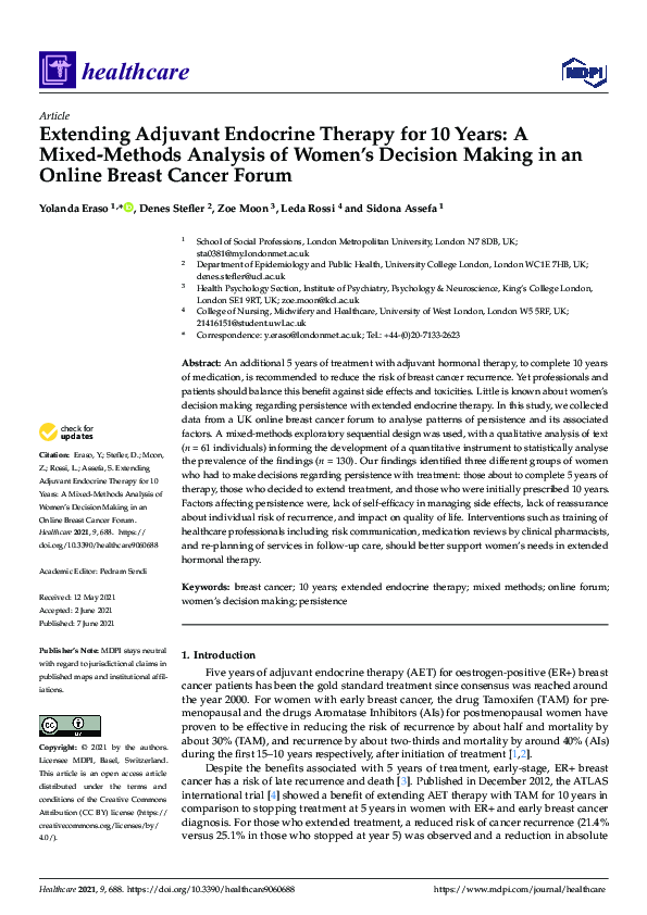 (PDF) Extending Adjuvant Endocrine Therapy for 10 Years: A Mixed ...