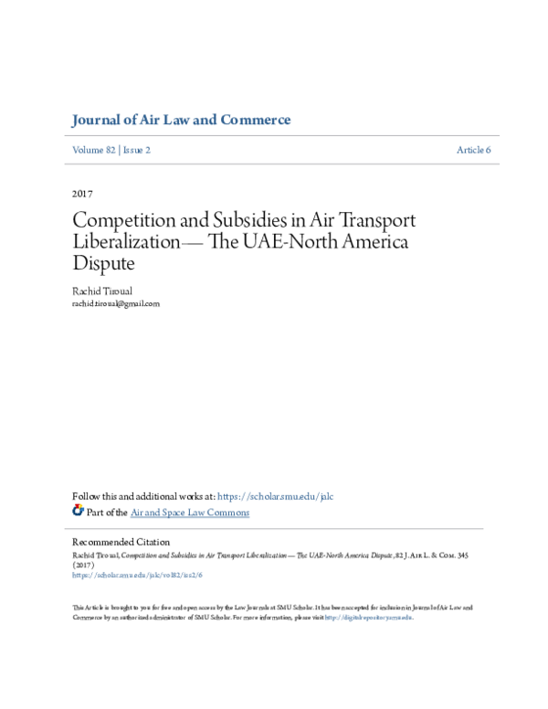 (PDF) Competition and Subsidies in Air Transport Liberalization— The ...