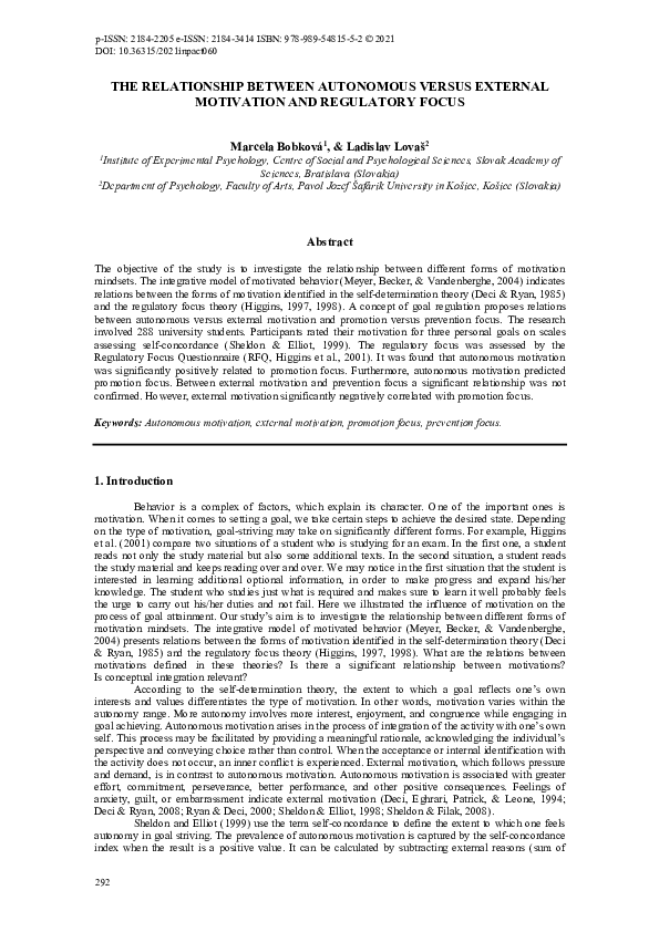 (PDF) The Relationship Between Autonomous Versus External Motivation ...