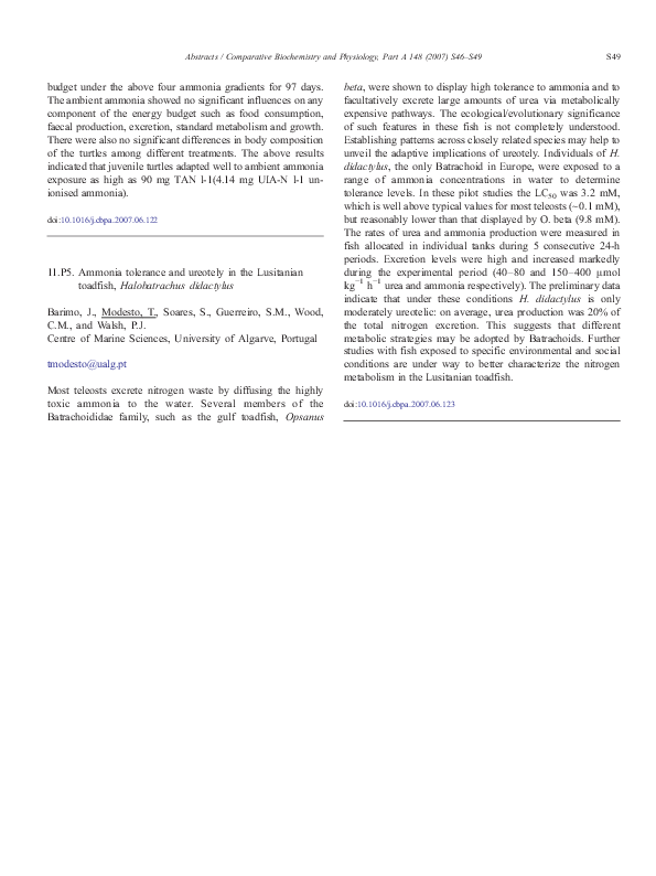 (PDF) 11.P5. Ammonia tolerance and ureotely in the Lusitanian toadfish ...