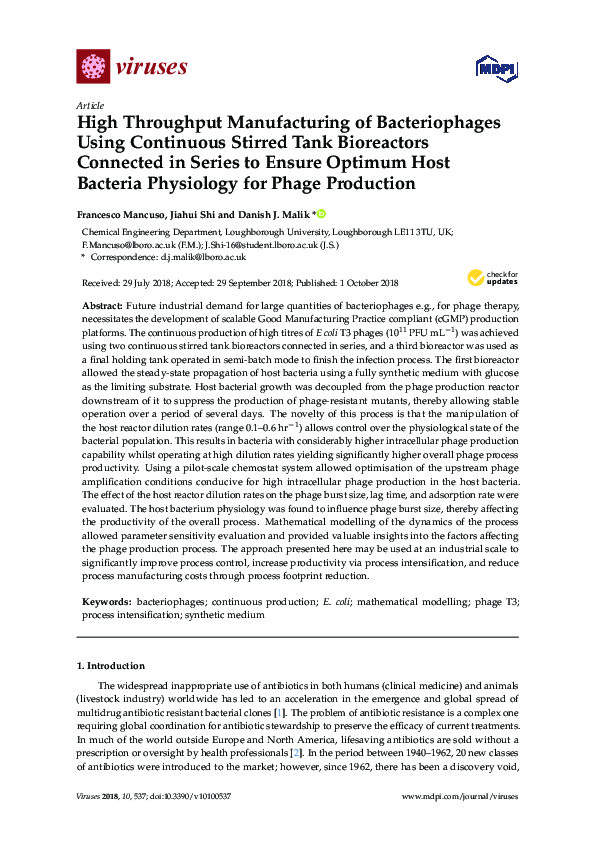 (PDF) High Throughput Manufacturing of Bacteriophages Using Continuous ...