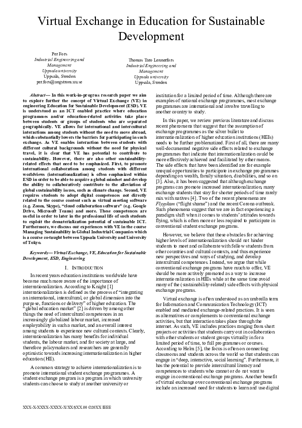 (PDF) Virtual Exchange in Education for Sustainable Development