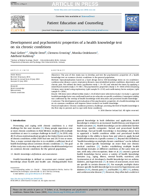 (PDF) Development and psychometric properties of a health knowledge ...