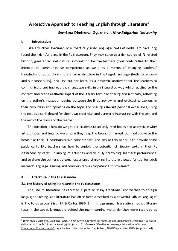 (PDF) A Reactive Approach to Teaching English through Literature 1