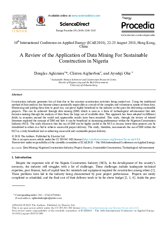 (PDF) A Review of the Application of Data Mining For Sustainable ...