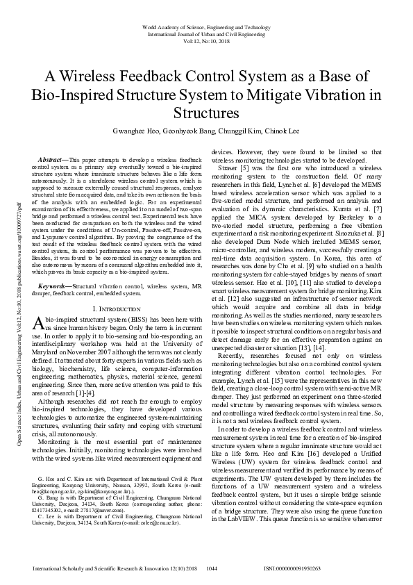 (PDF) A Wireless Feedback Control System As A Base Of Bio-Inspired ...