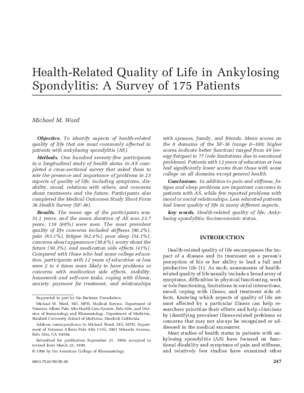 (PDF) Health-related quality of life in ankylosing spondylitis ...