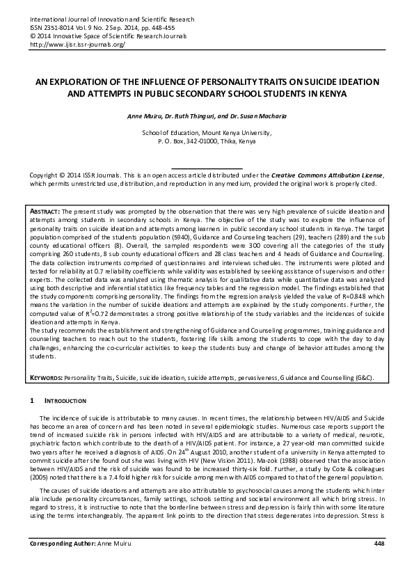 (PDF) An Exploration of the Influence of Personality Traits on Suicide ...