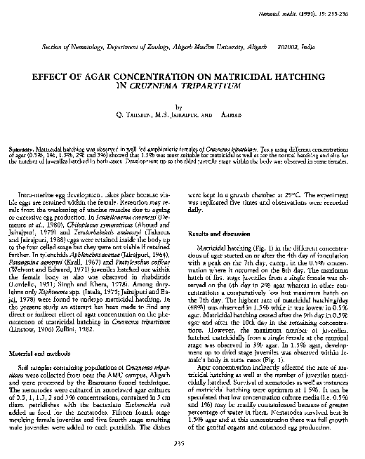 (PDF) Effect of Agar Concentration on Matricidal Hatching in Cruznema ...