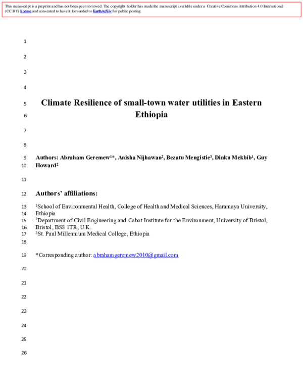 (PDF) Climate Resilience of small-town water utilities in Eastern Ethiopia
