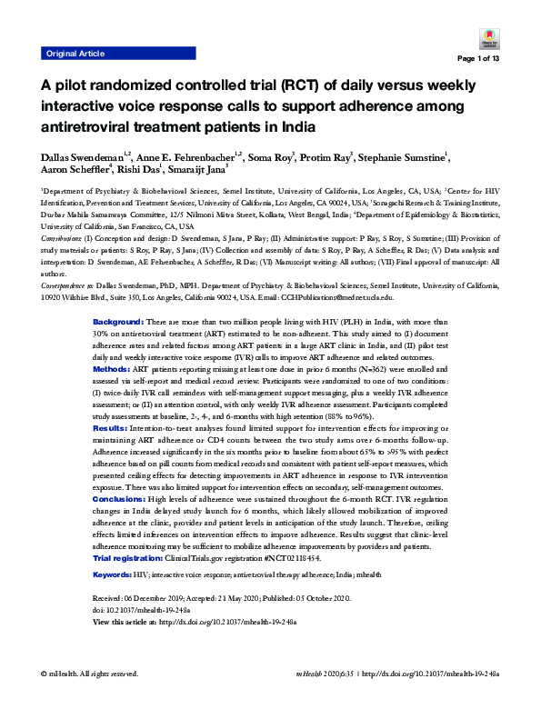 (PDF) A pilot randomized controlled trial (RCT) of daily versus weekly ...