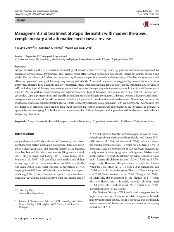 (PDF) Management and treatment of atopic dermatitis with modern ...