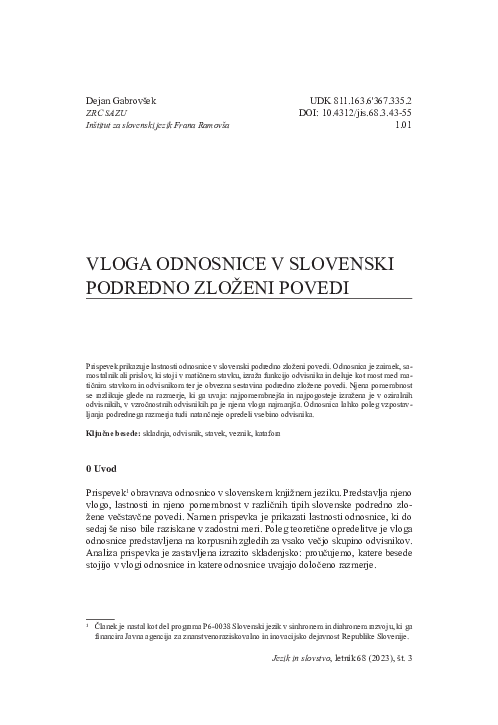(PDF) VLOGA ODNOSNICE V SLOVENSKI PODREDNO ZLOŽENI POVEDI