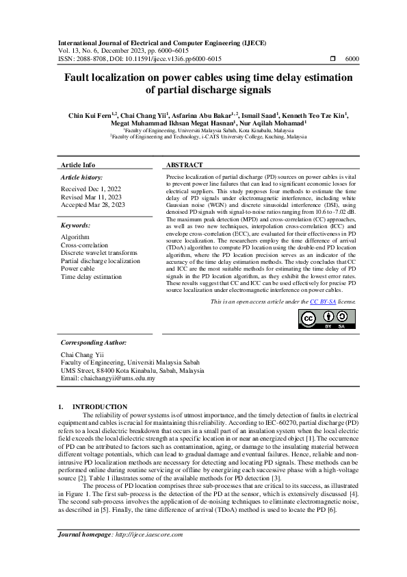 (PDF) Fault localization on power cables using time delay estimation of ...