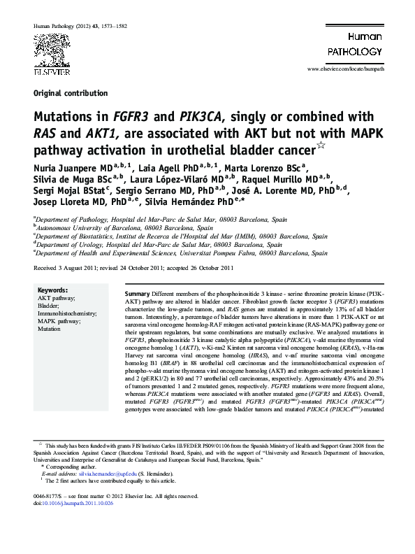 (PDF) Mutations in FGFR3 and PIK3CA, singly or combined with RAS and ...