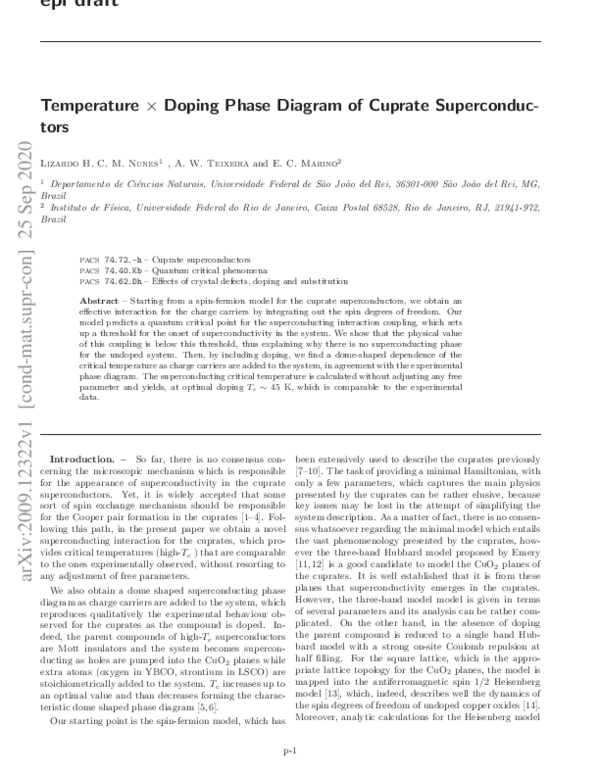 (PDF) Temperature × doping phase diagram of cuprate superconductors
