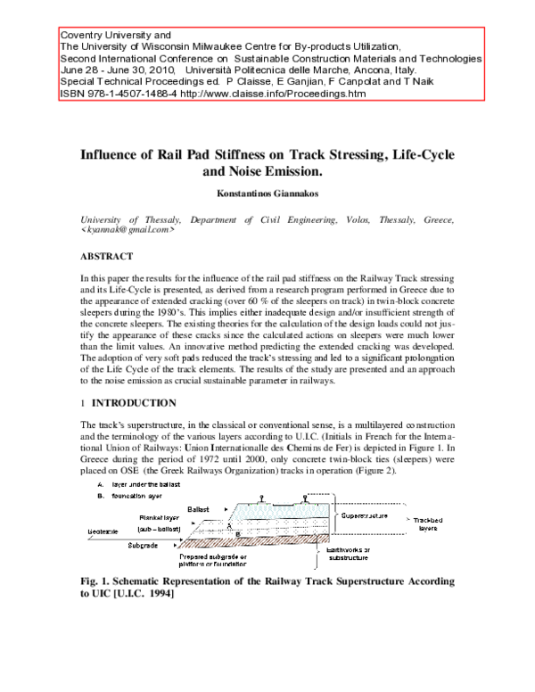 (PDF) Influence of Rail Pad Stiffness on Track Stressing, Life-Cycle ...