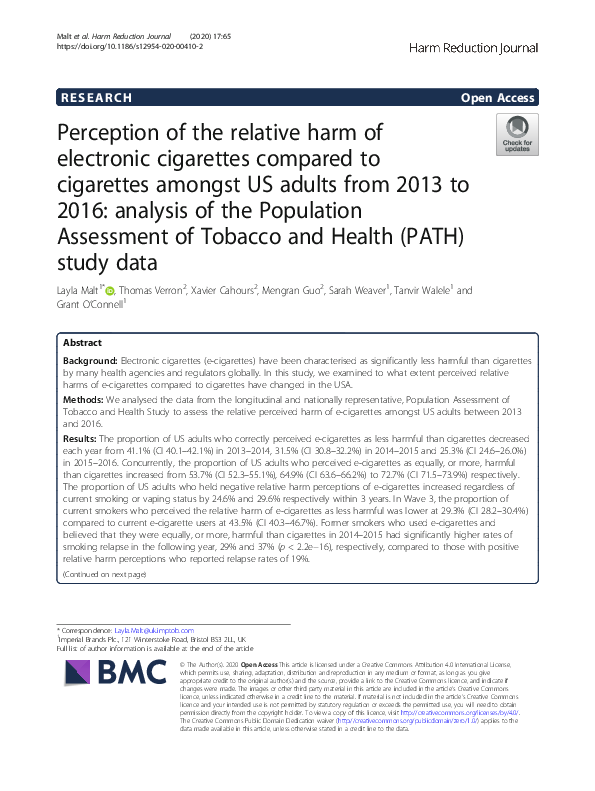  pdf perception of the relative harm of electronic cigarettes compared