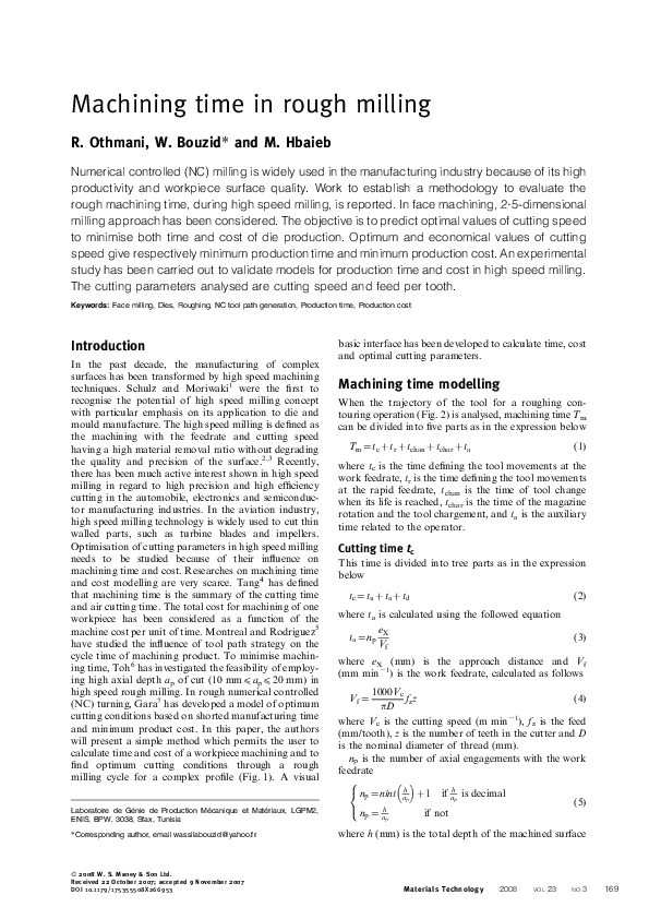 (PDF) Machining time in rough milling