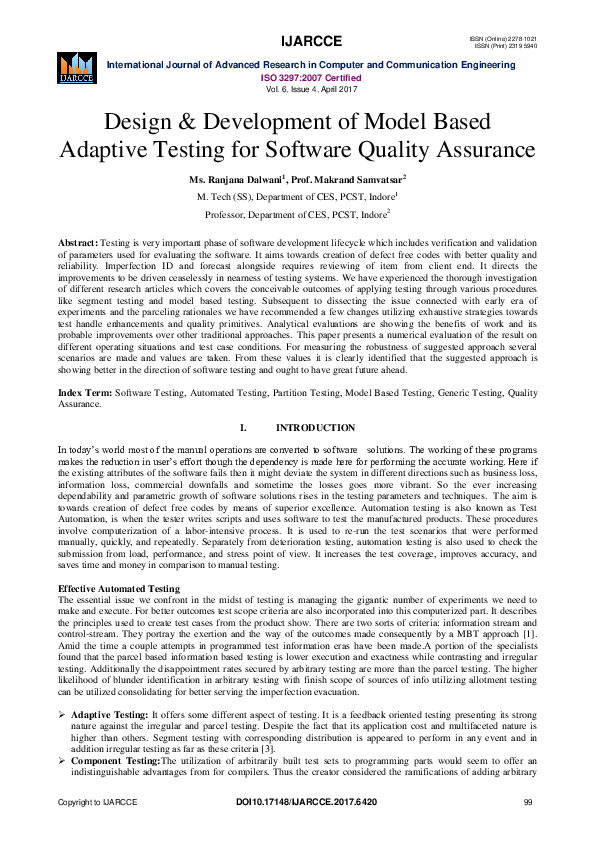 (PDF) Design & Development of Model Based Adaptive Testing for Software ...