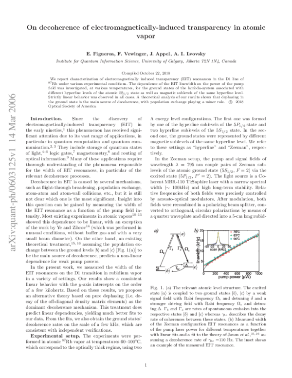 (PDF) Decoherence of electromagnetically induced transparency in atomic ...