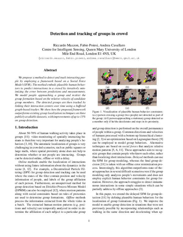 (PDF) Detection and tracking of groups in crowd