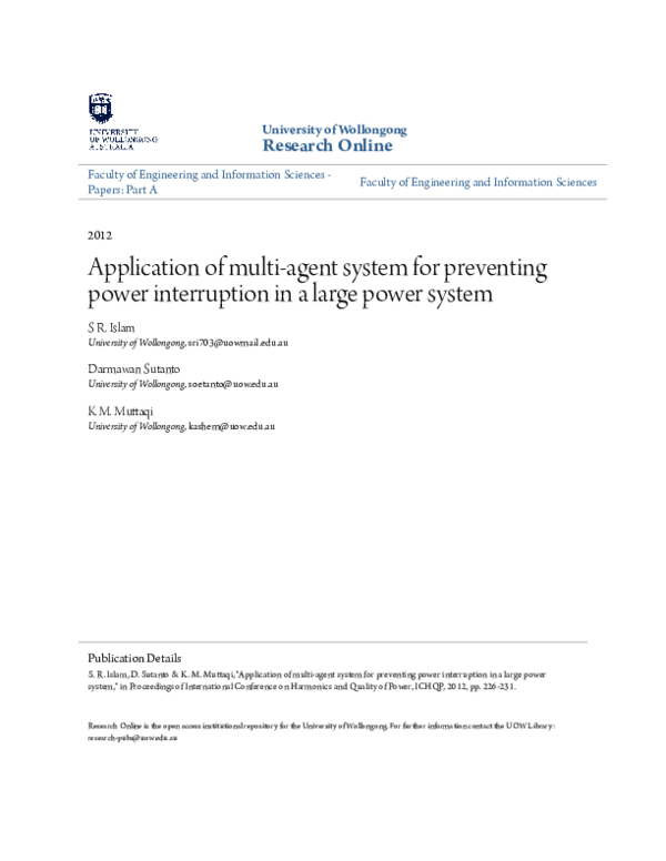 (PDF) Application of multi-agent system for preventing power ...