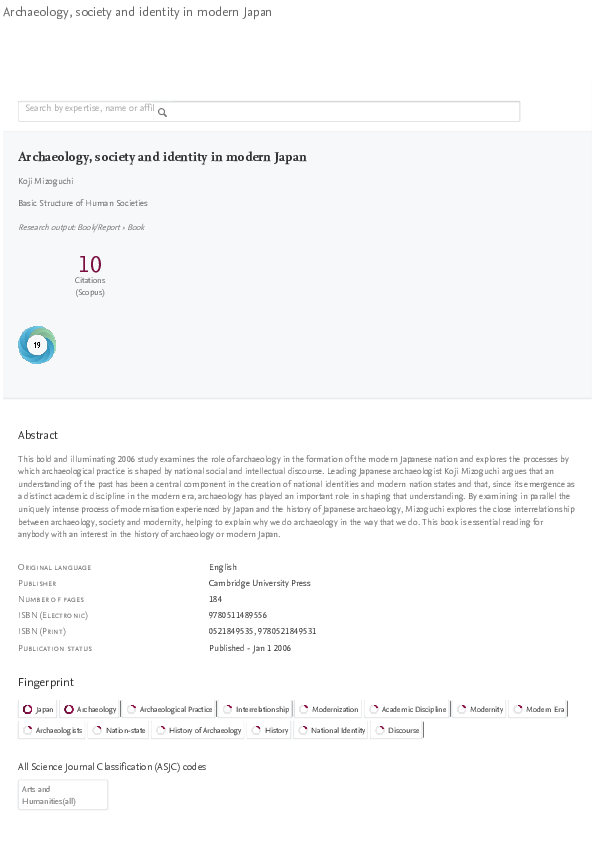PDF) Archaeology, Society and Identity in Modern Japan