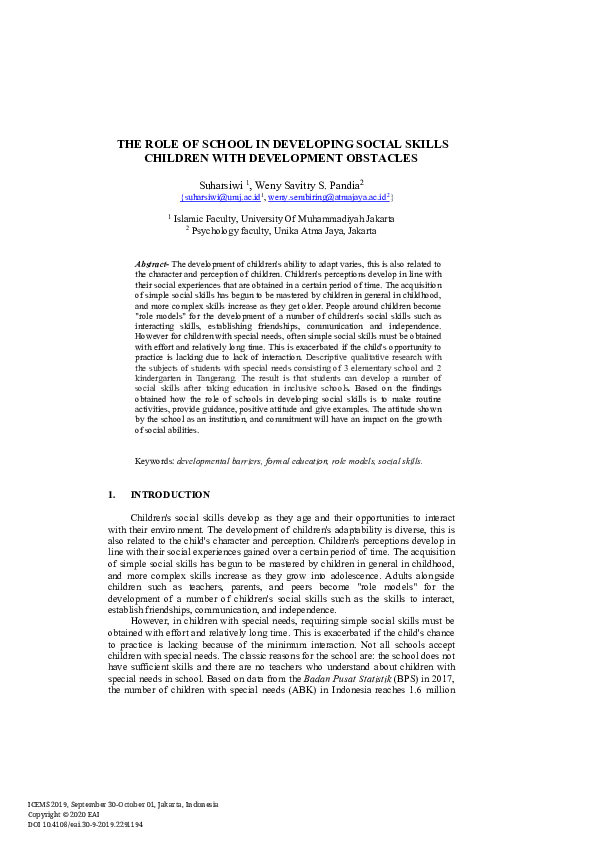 (PDF) The Role of School in Developing Social Skills Children with ...