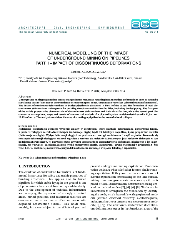 (PDF) Numerical modelling of the impact of underground mining on ...