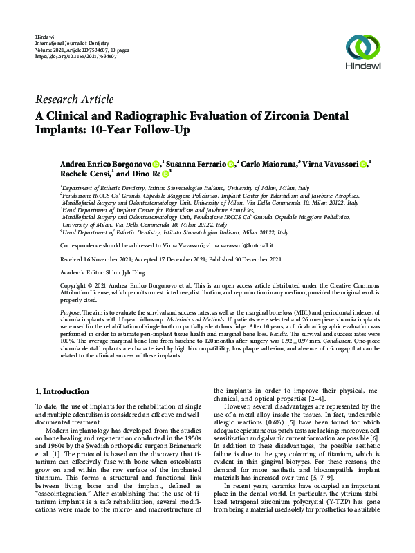 (PDF) A Clinical and Radiographic Evaluation of Zirconia Dental ...