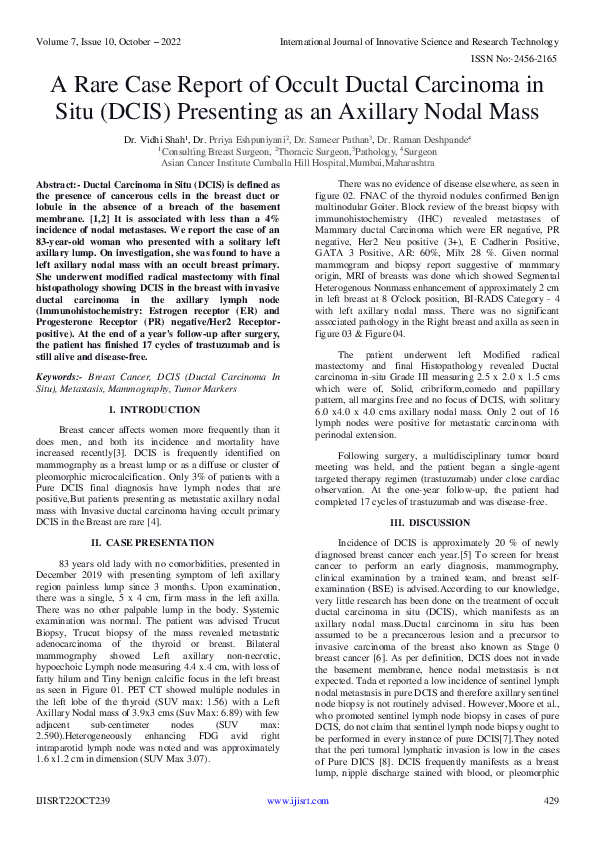 (PDF) A Rare Case Report of Occult Ductal Carcinoma in Situ (DCIS ...