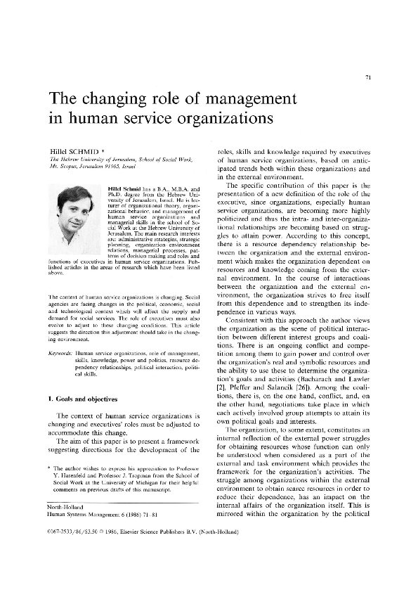 (PDF) The changing role of management in human service organizations