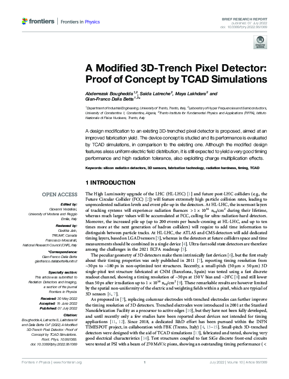 (PDF) A Modified 3D-Trench Pixel Detector: Proof of Concept by TCAD ...