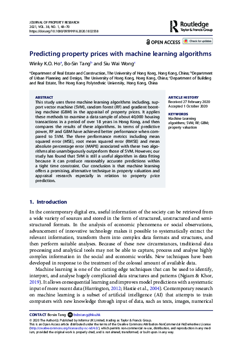 (PDF) Predicting property prices with machine learning algorithms
