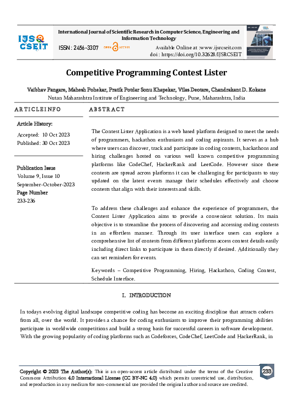(PDF) Competitive Programming Contest Lister