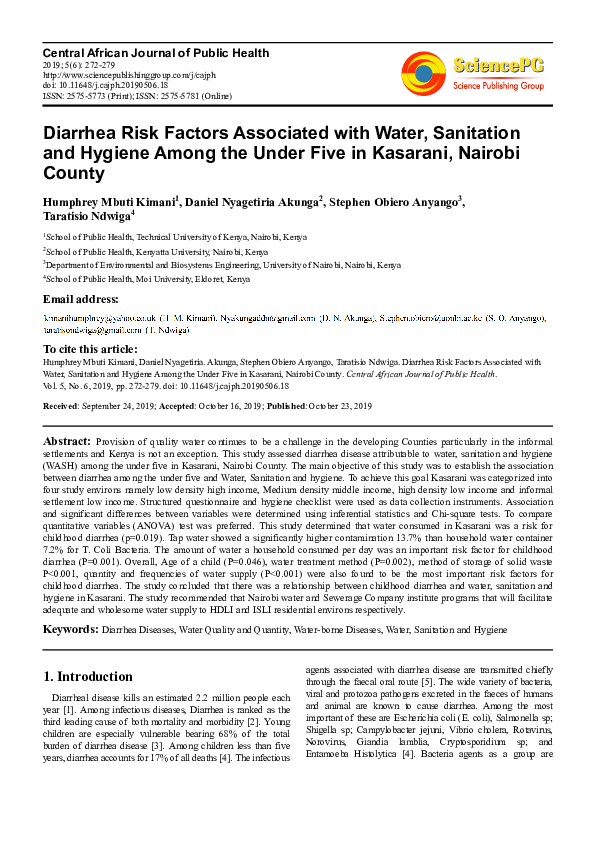 (PDF) Diarrhea Risk Factors Associated with Water, Sanitation and ...