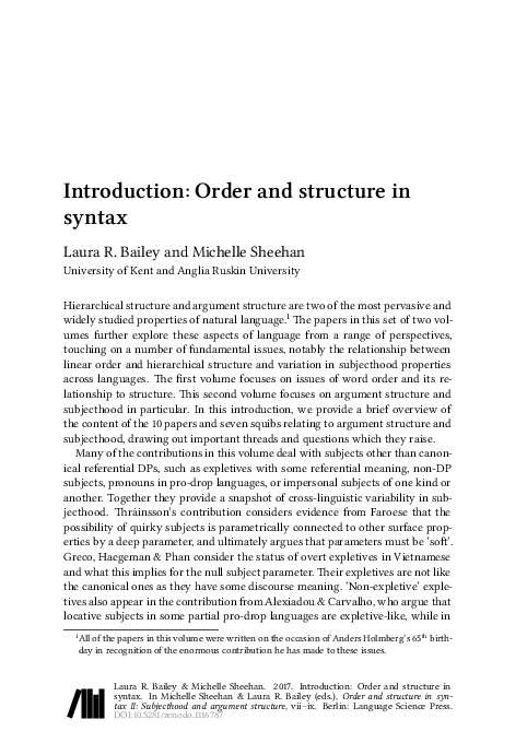 (PDF) Introduction: Order And Structure In Syntax