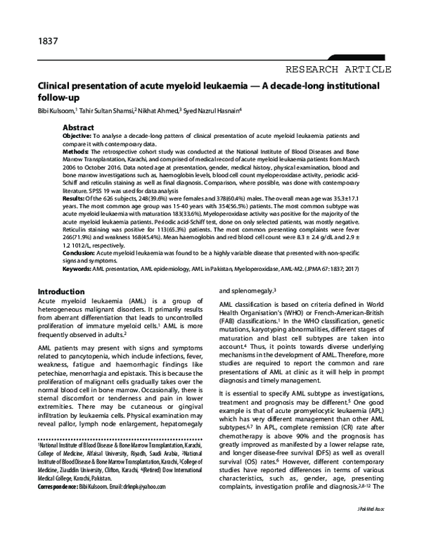 (PDF) Clinical presentation of acute myeloid leukaemia - A decade-long ...