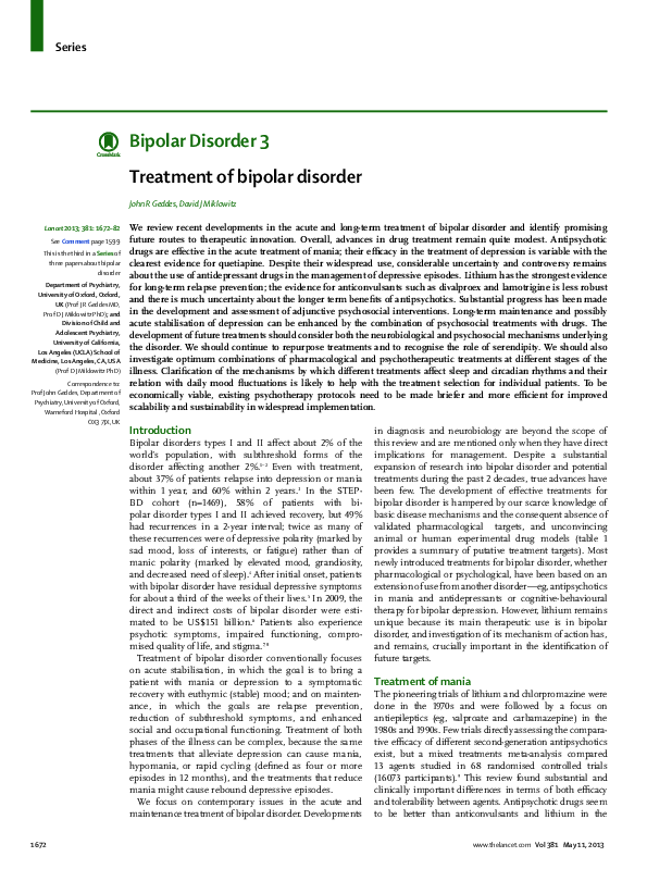 (PDF) Treatment of bipolar disorder